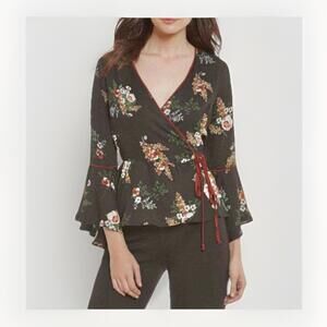 June & Hudson Sz Small Wrap Top Blouse Bell Sleeve Gypsy Style Excellent